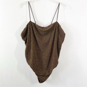 Good American Bodysuit Brown Gold Metallic Sleeveless Spaghetti Straps Size 8